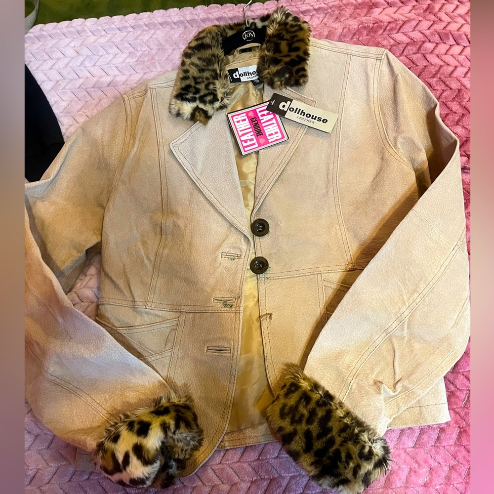 Vintage, Y2k Leather, Cheetah faux fur Coat/Jacket from Dollhouse Leather